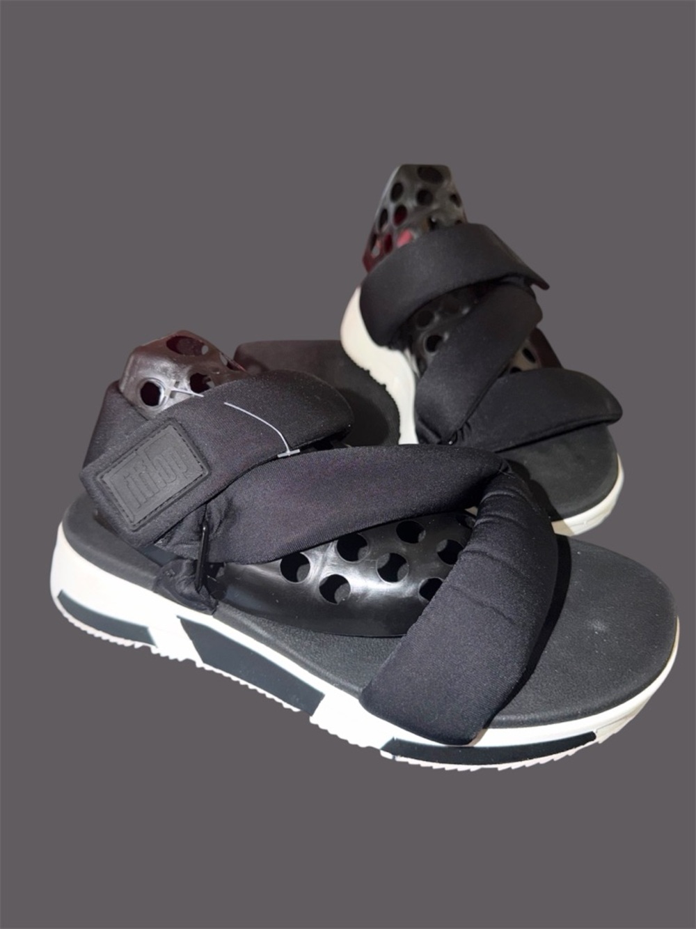 *new* Fitflop Black and White Elsa Padded Back-Strap Toe Sandals